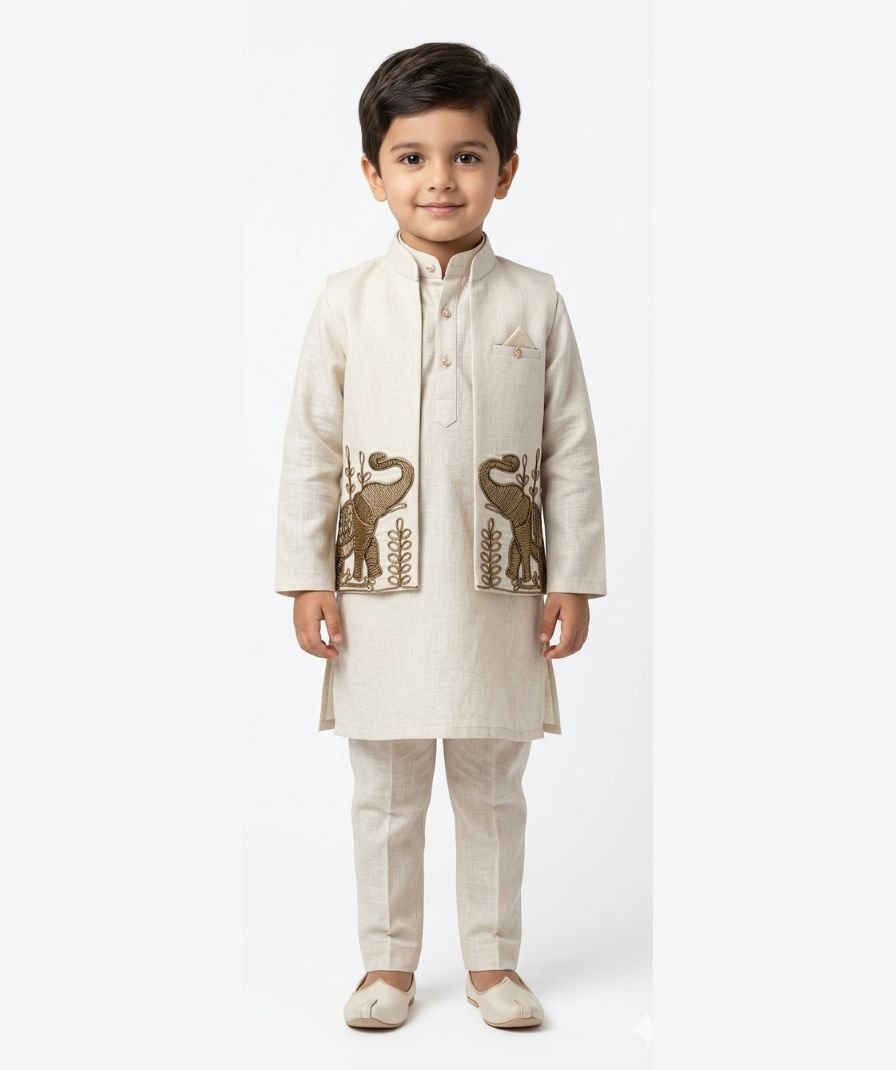 Boys Elephant Motif Kurta Set - Image 5