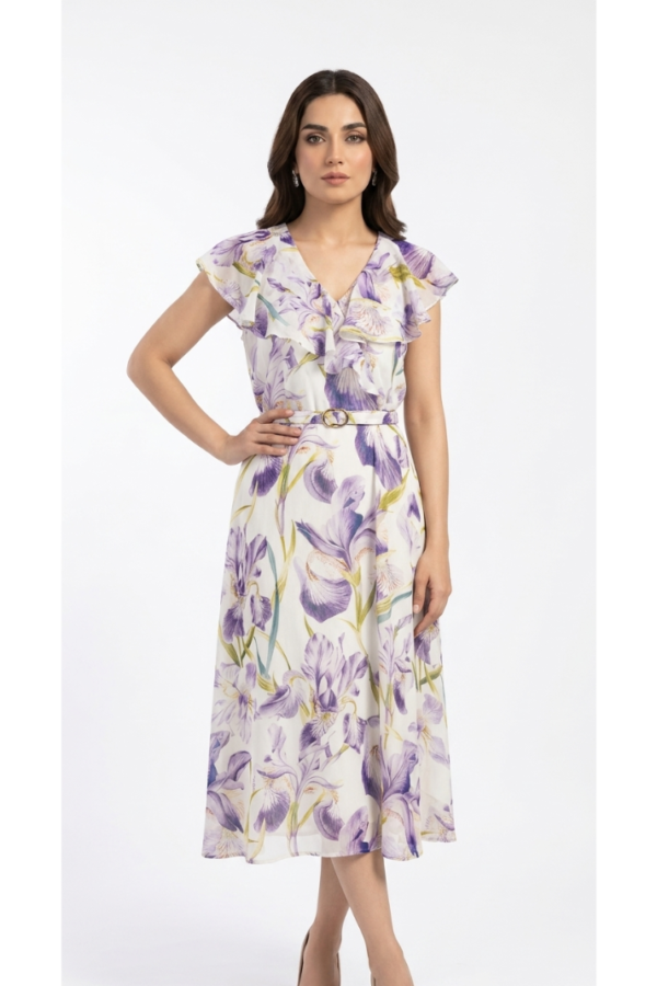 Floral Print Ruffled Midi Dress