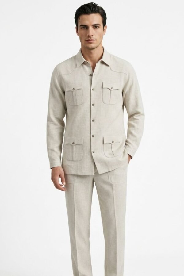 Beige Linen Safari Suit Set