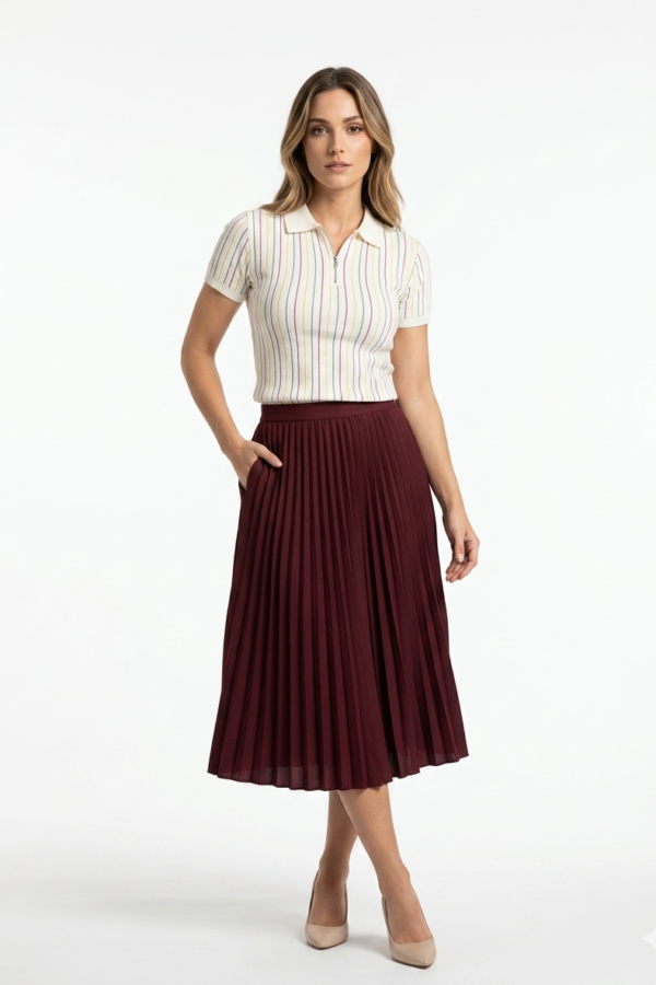 Striped Zip-Up Polo Top