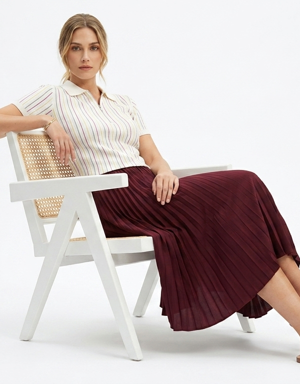 Striped Zip-Up Polo Top