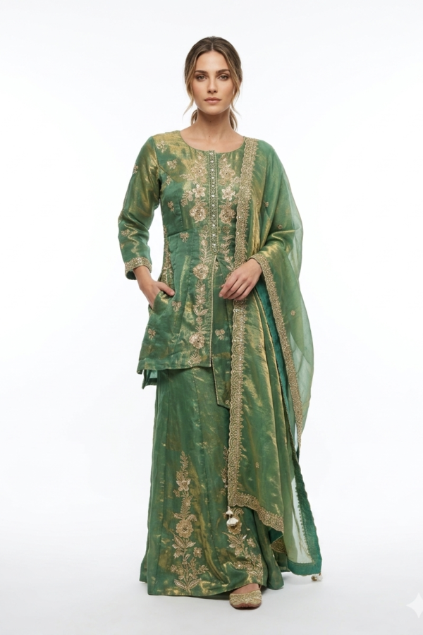 Embroidered Olive Green Kurta Set