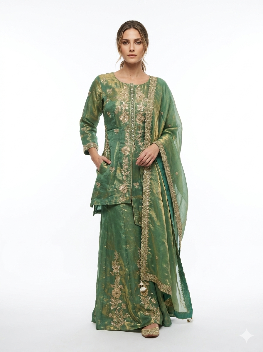 Embroidered Olive Green Kurta Set