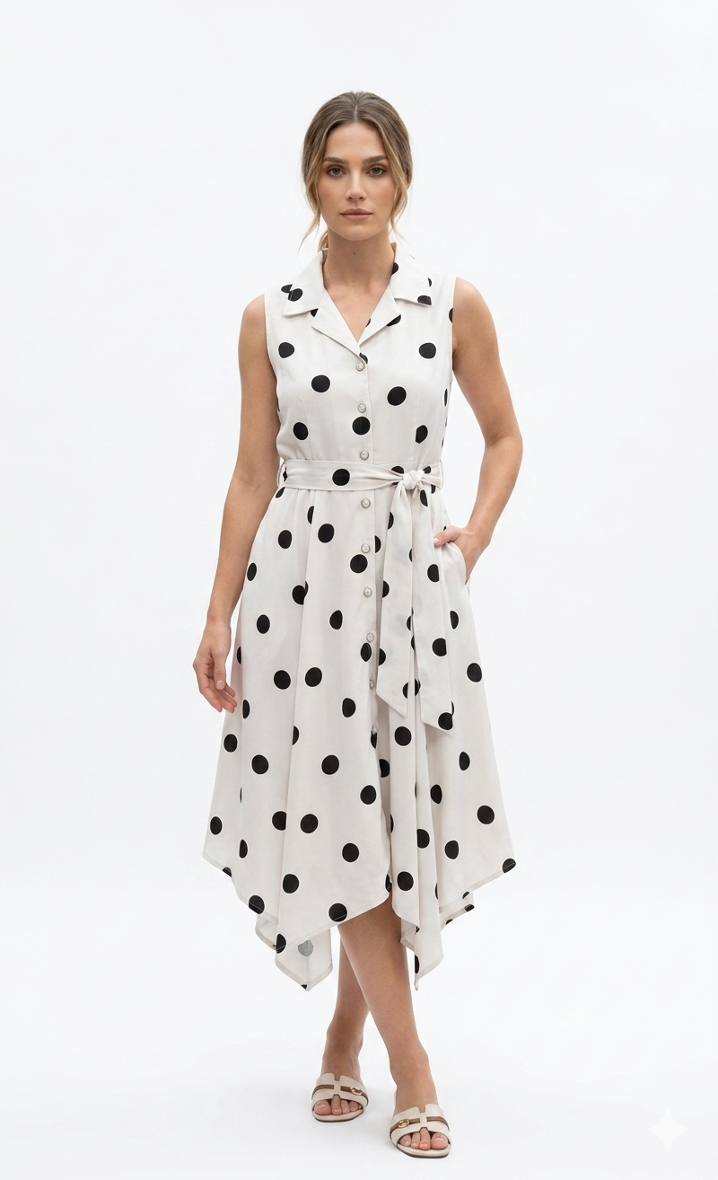 Polka Dot Shirt Midi Dress