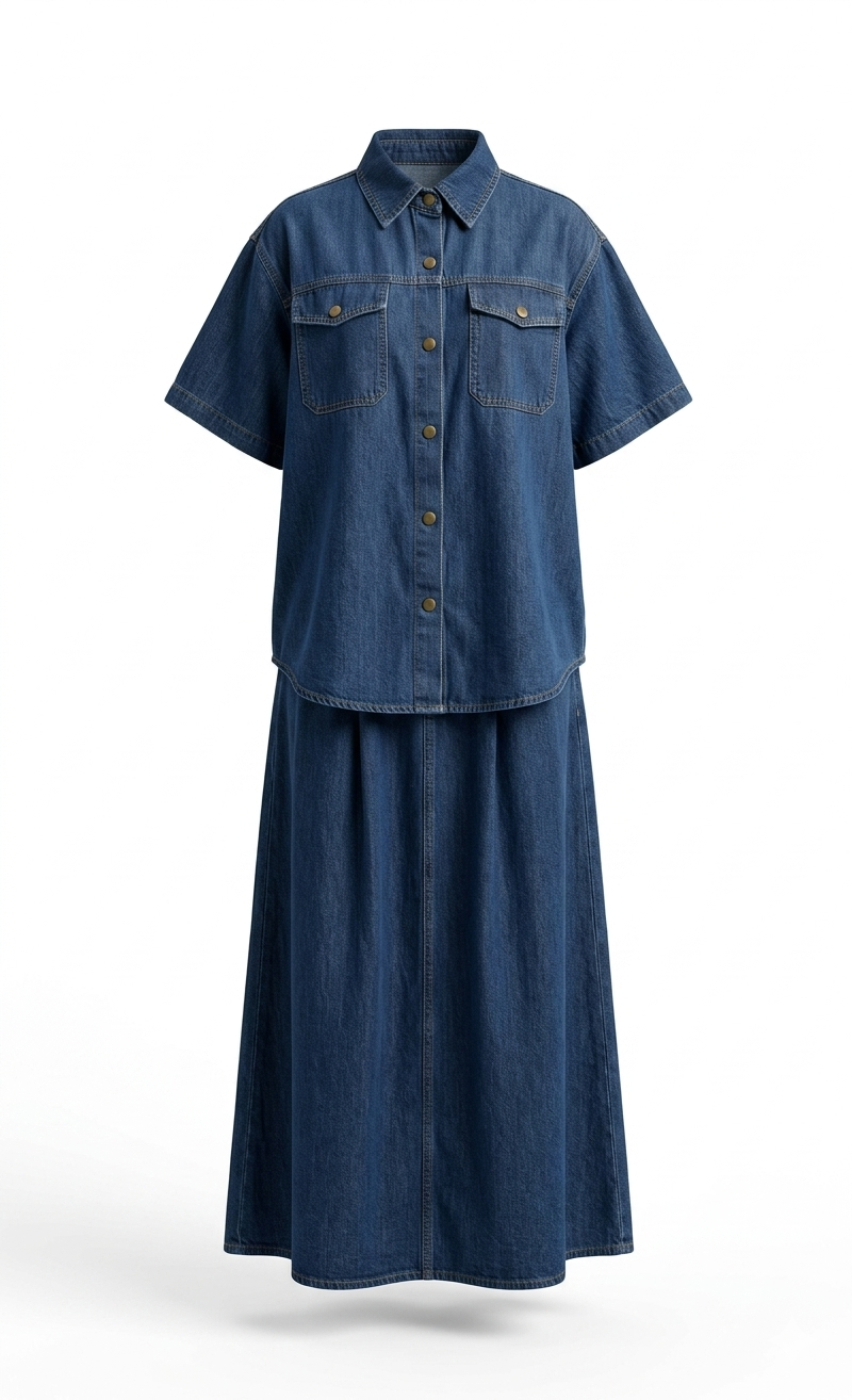 Denim Shirt and Skirt Set - Image 4