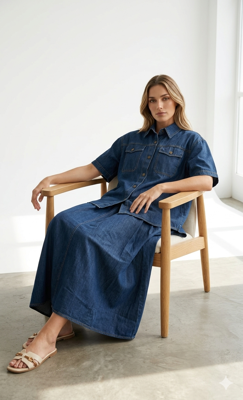 Denim Shirt and Skirt Set - Image 3