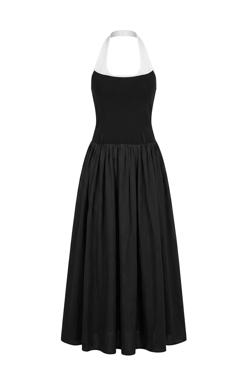 Black Contrast Halter Midi Dress - Image 4