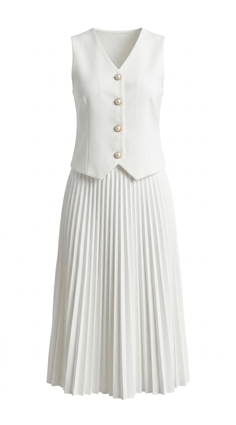 White Waistcoat and Pleated Skirt - Image 4