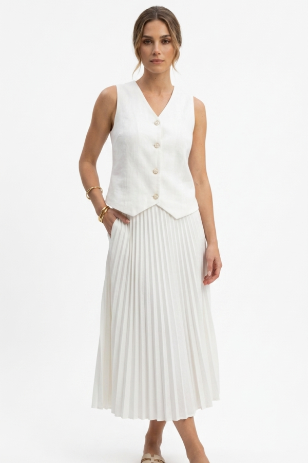 White Waistcoat and Pleated Skirt