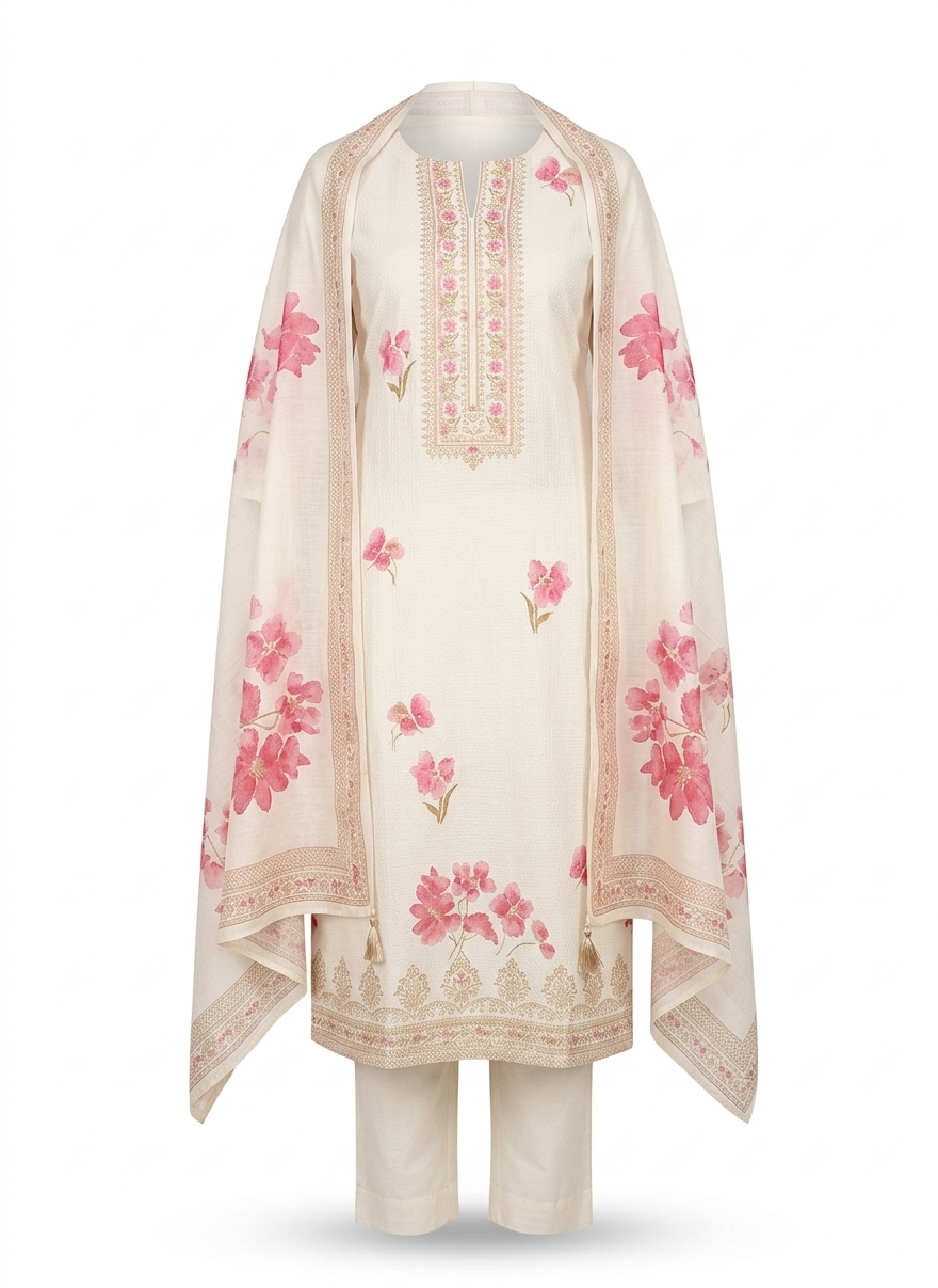 Floral Embroidered Kurta Pant Set - Image 2