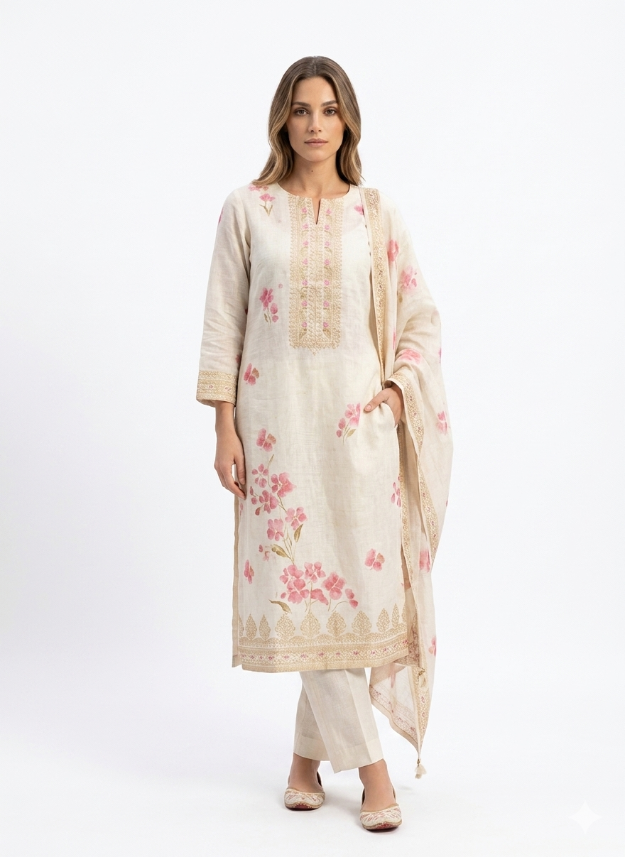 Floral Embroidered Kurta Pant Set