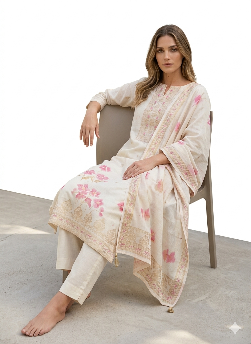 Floral Embroidered Kurta Pant Set - Image 4