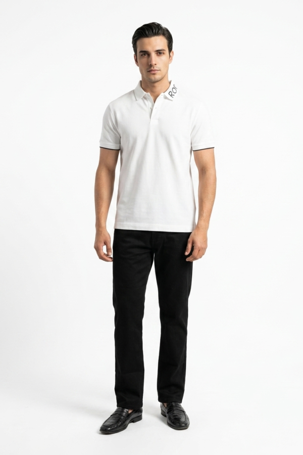 White Polo With Collared Text