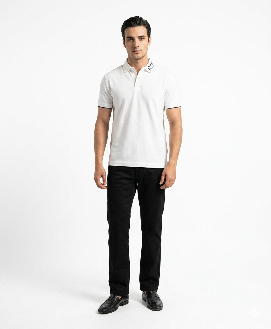 White Polo With Collared Text