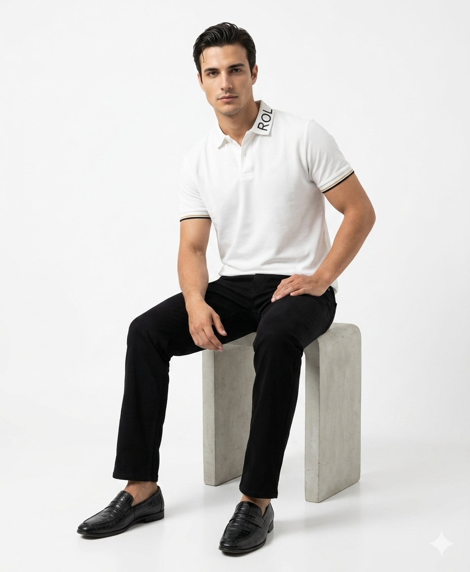 White Polo With Collared Text - Image 3