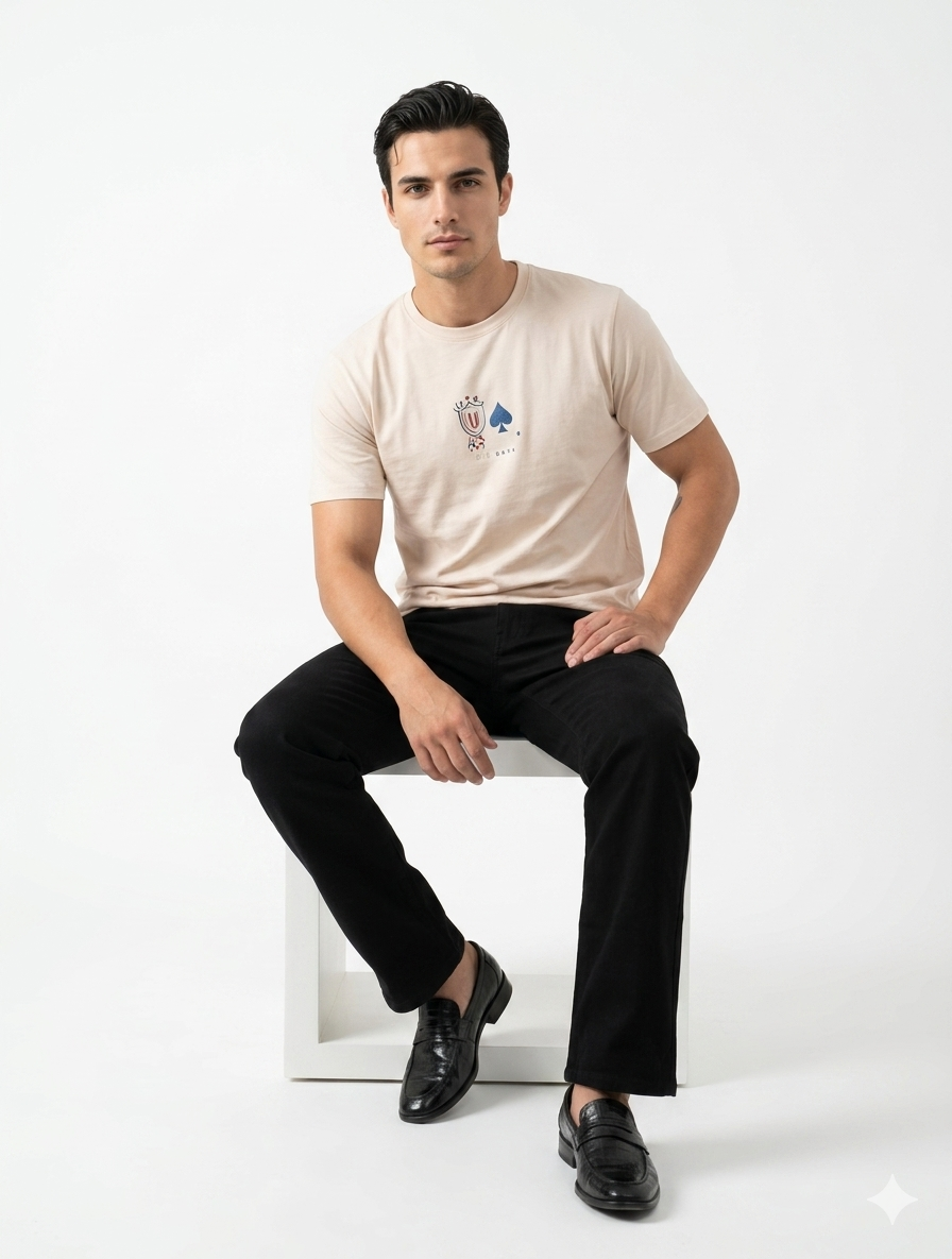 Beige Graphic Print Casual T-Shirt - Image 3