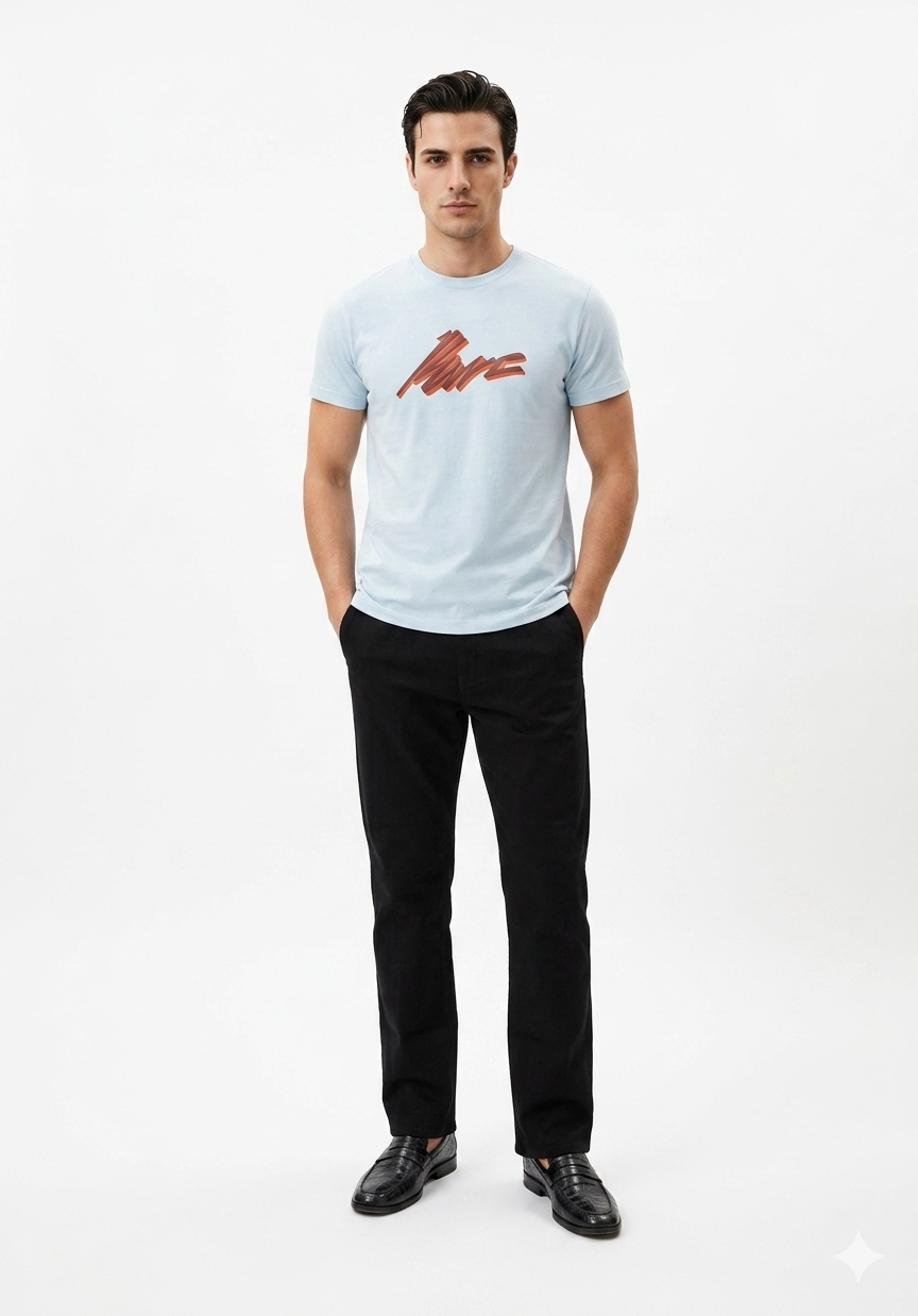 Light Blue Graphic Casual T-Shirt