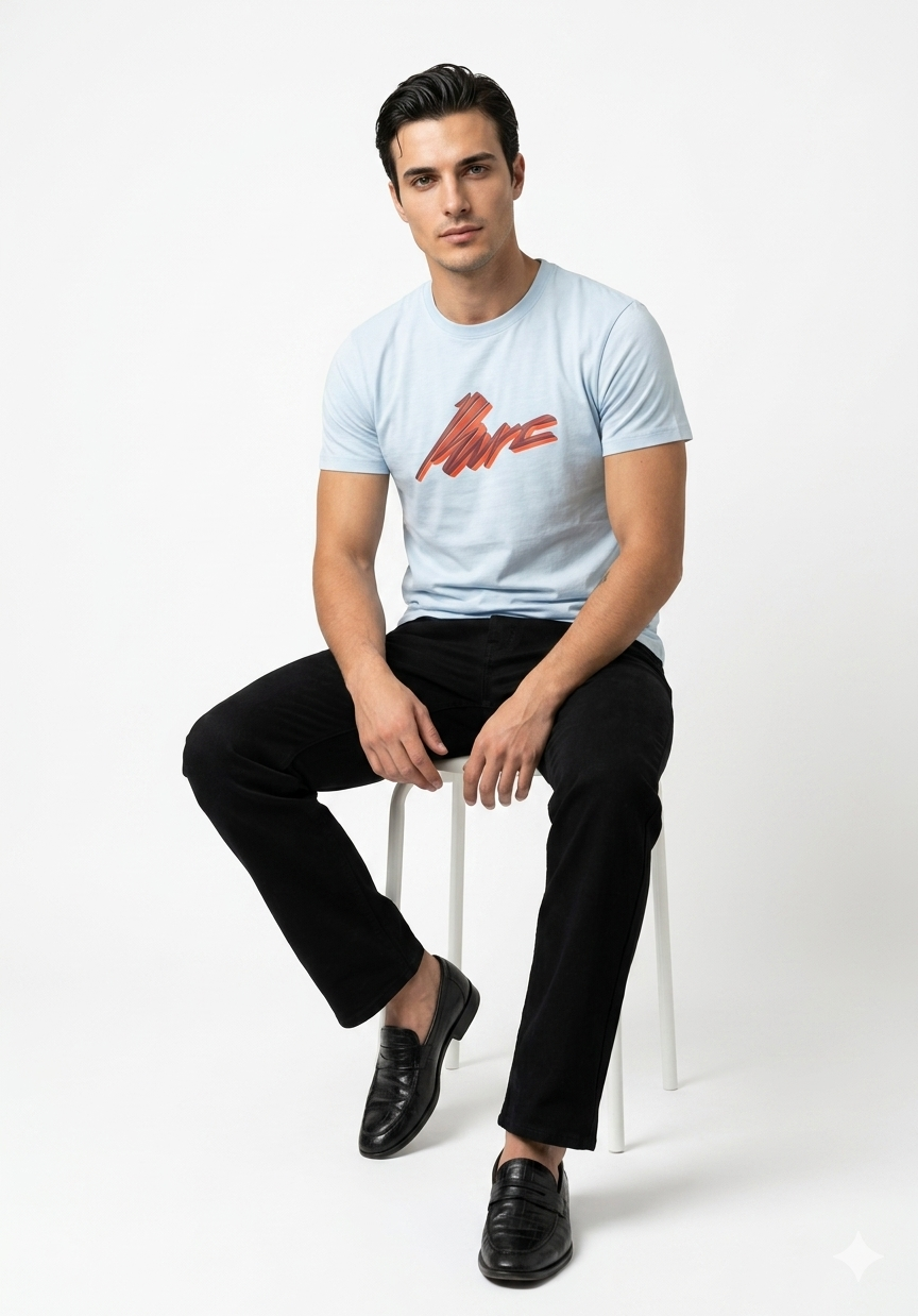 Light Blue Graphic Casual T-Shirt - Image 3