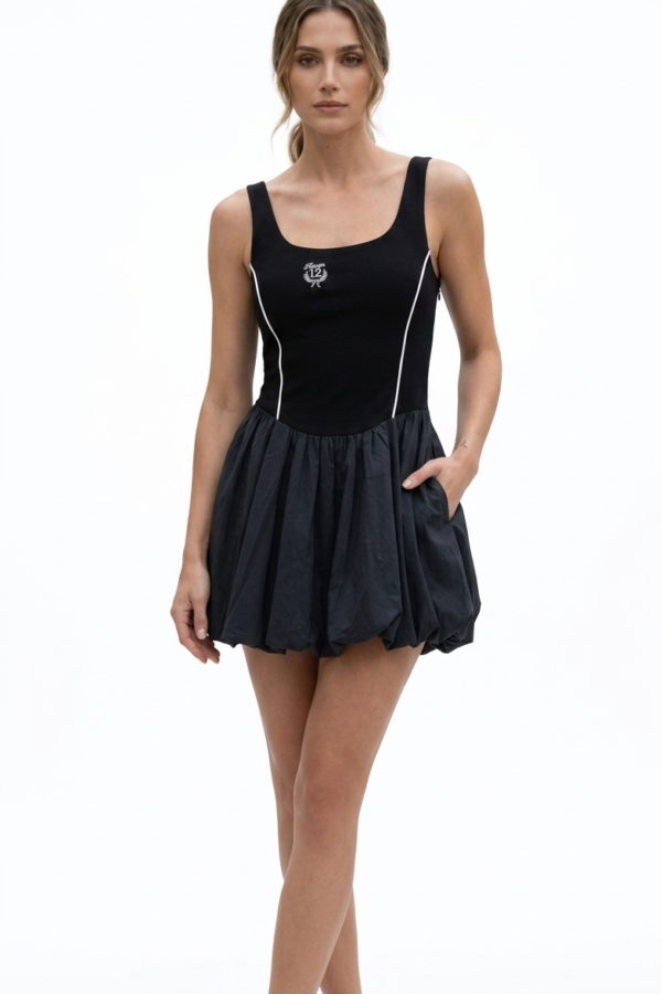 Black Sleeveless Bubble Hem Dress
