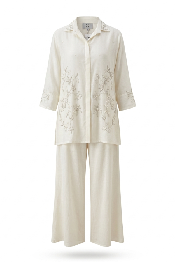 Embroidered Beige Co-ord Set