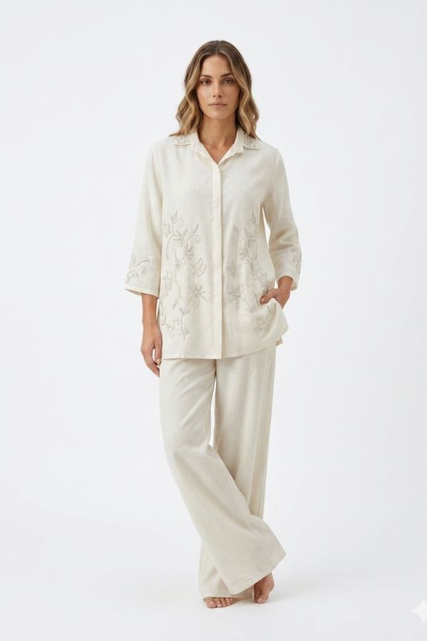 Embroidered Beige Co-ord Set