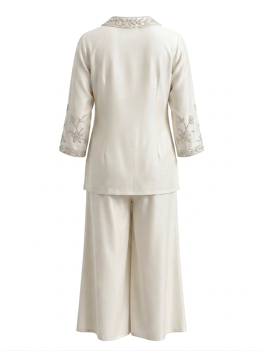 Embroidered Beige Co-ord Set - Image 4