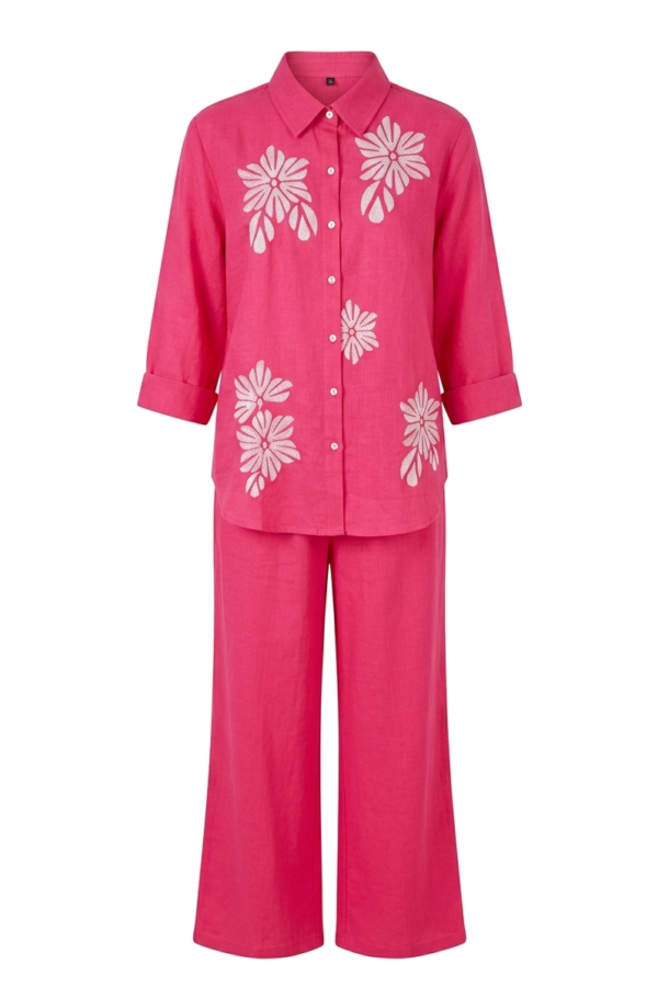 Floral Embroidered Pink Co-ord Set