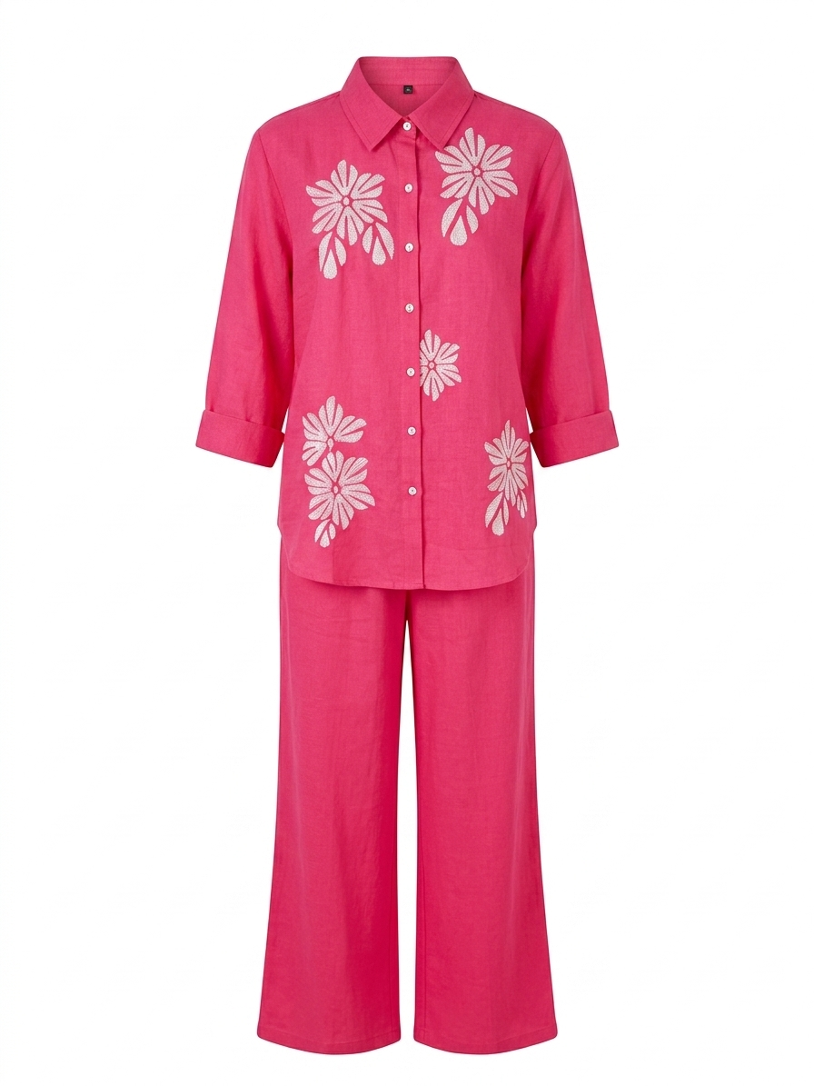 Floral Embroidered Pink Co-ord Set - Image 2