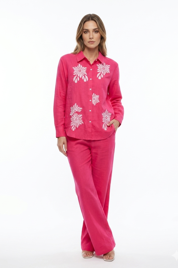 Floral Embroidered Pink Co-ord Set