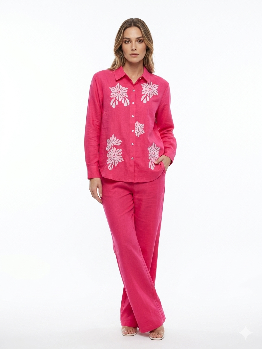 Floral Embroidered Pink Co-ord Set
