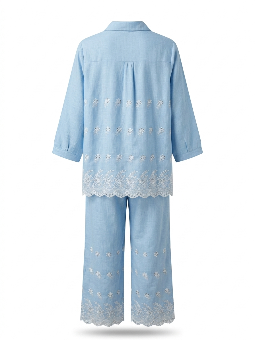 Embroidered Blue Co-ord Set - Image 2