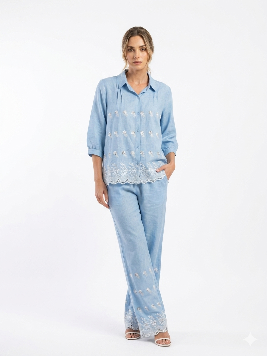 Embroidered Blue Co-ord Set