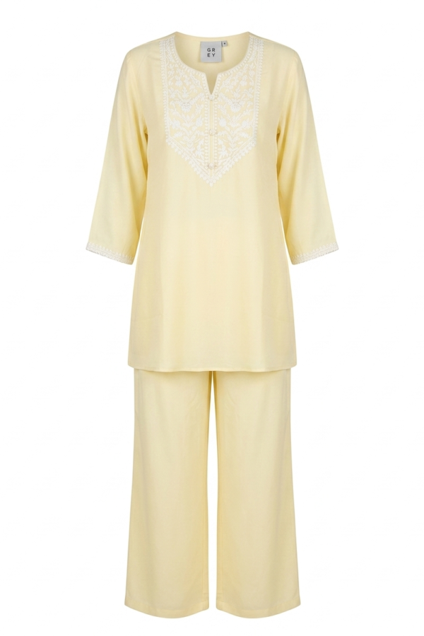 Embroidered Pastel Yellow Co-ord Set