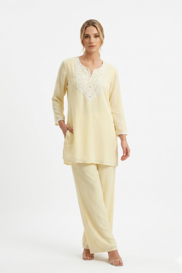 Embroidered Pastel Yellow Co-ord Set