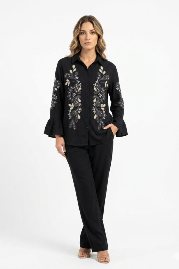 Black Embroidered Festive Co-ord Set