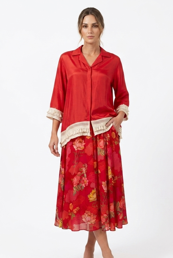 Red Floral Layered Co-ord Set