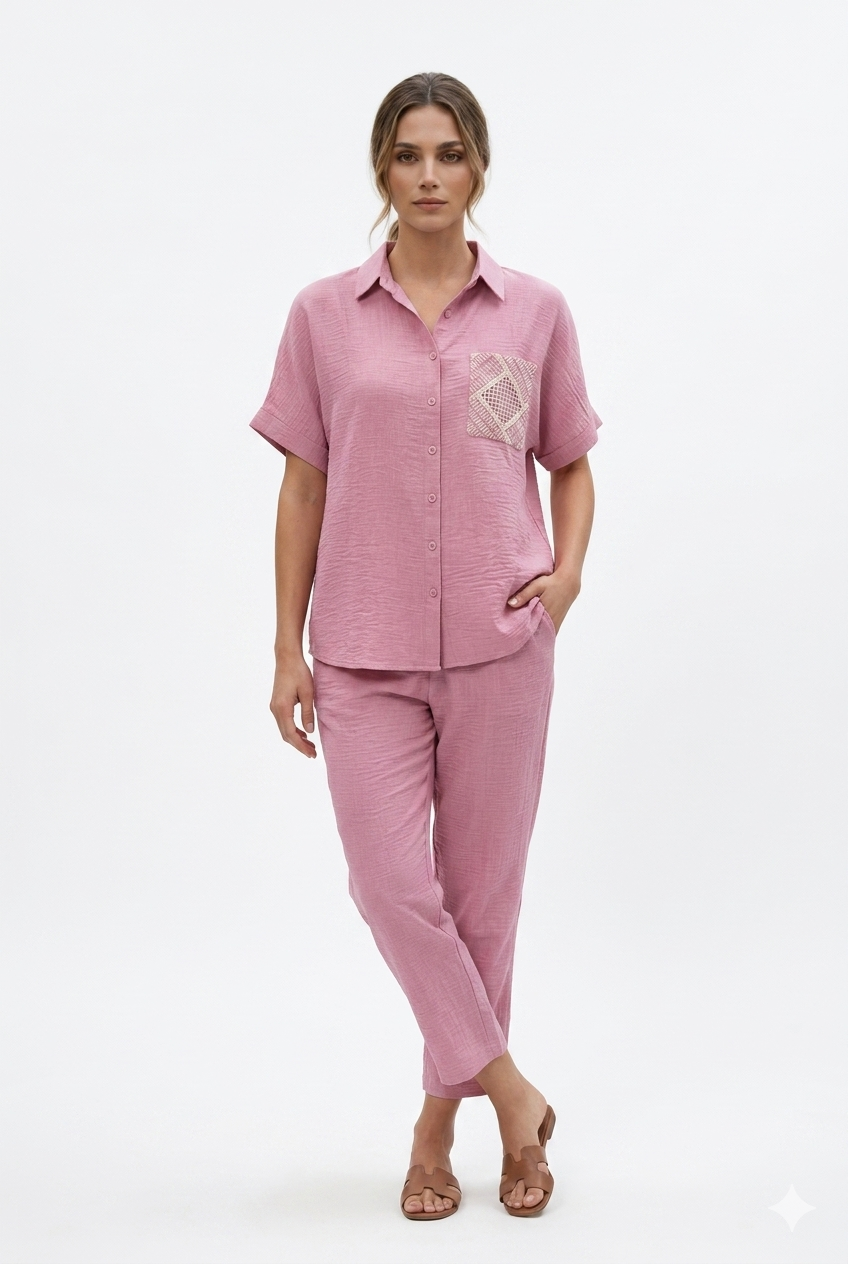 Pink Textured Pocket Co-ord Set