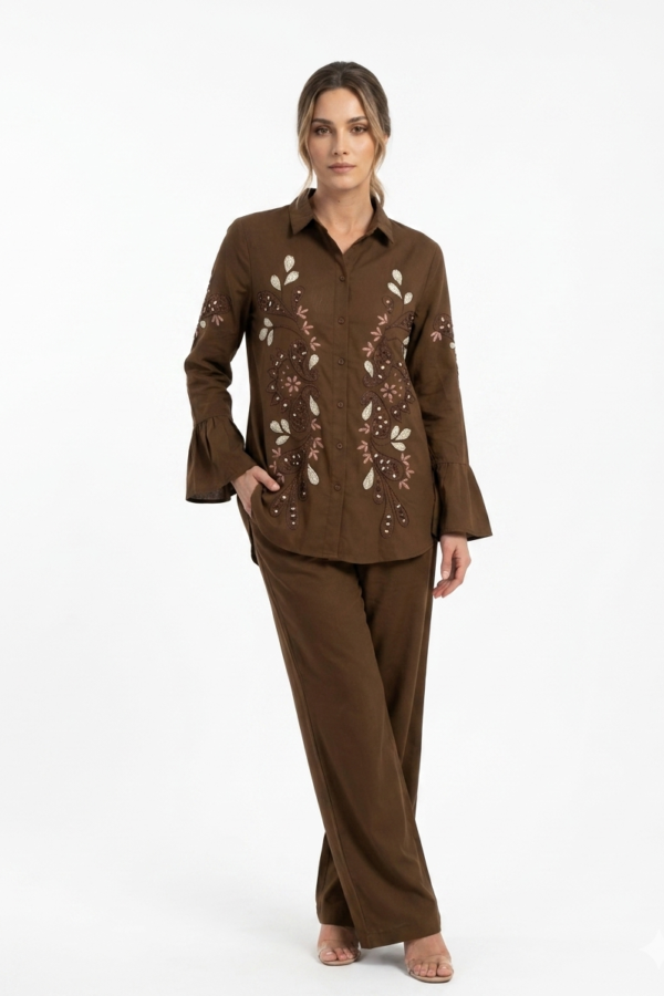 Brown Embroidered Co-ord Set