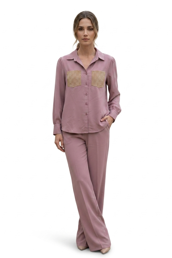 Mauve Embellished Pocket Co-ord Set