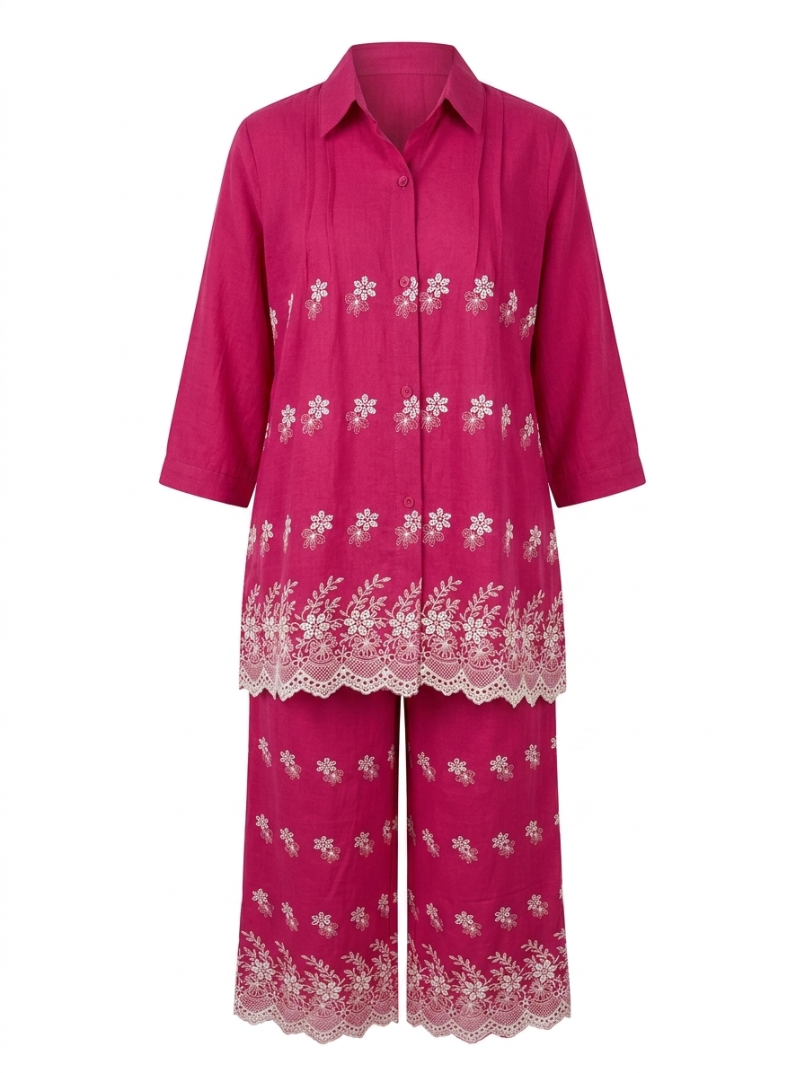 Embroidered Pink Scalloped Co-ord Set - Image 3