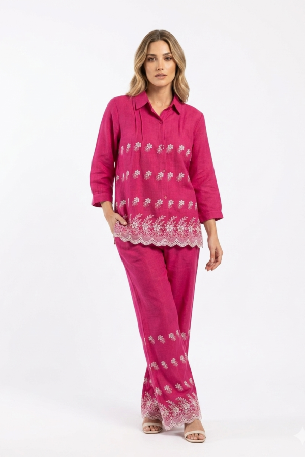 Embroidered Pink Scalloped Co-ord Set