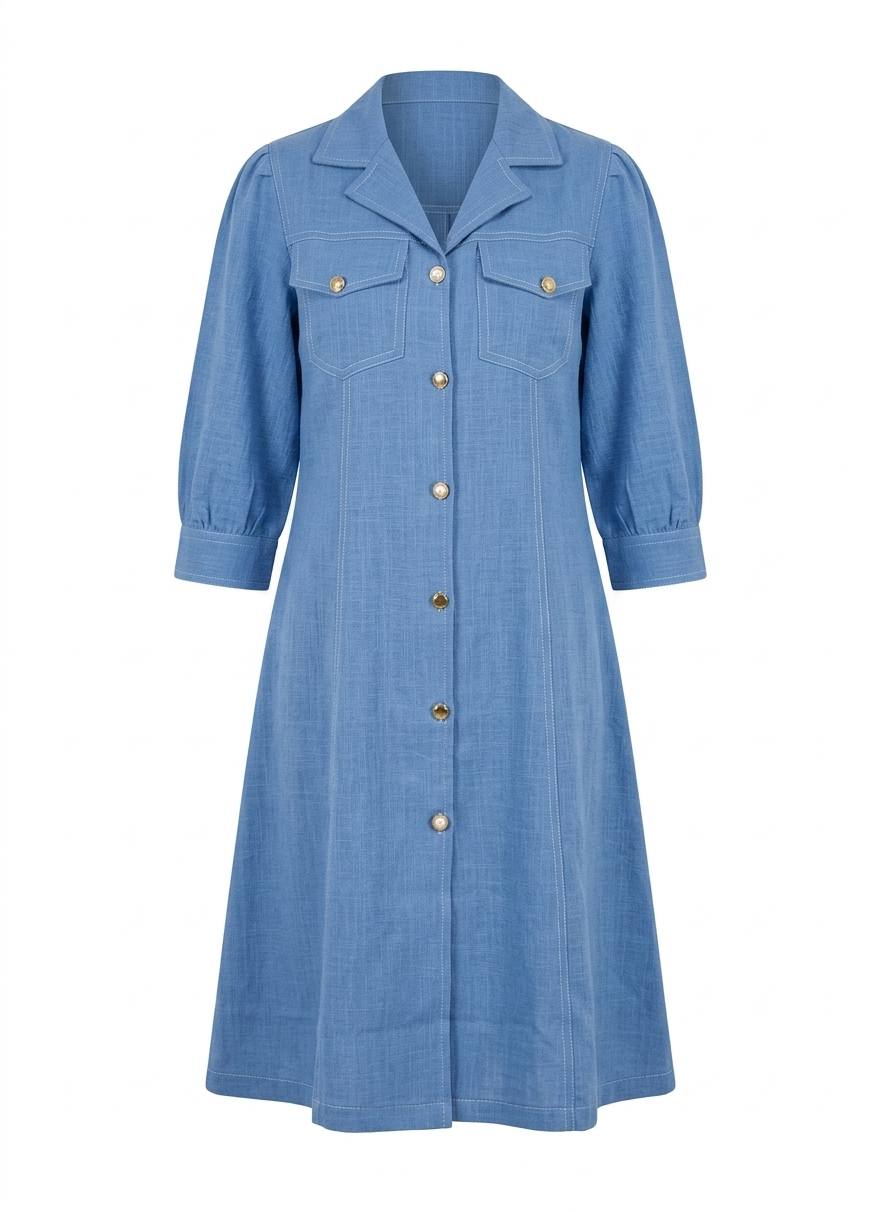 Blue Denim Button-Down Shirt Dress - Image 2