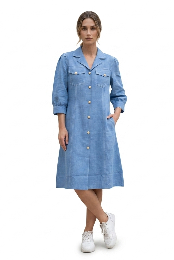 Blue Denim Button-Down Shirt Dress