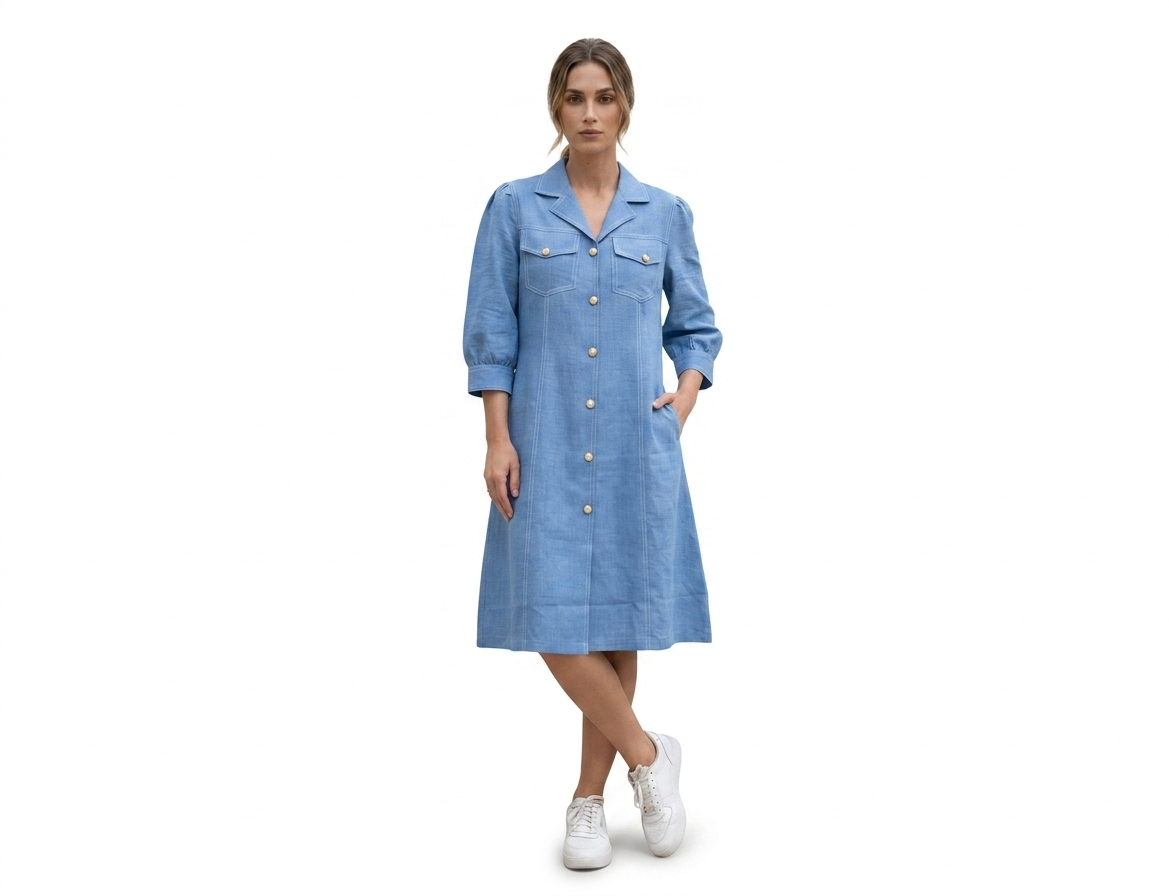 Blue Denim Button-Down Shirt Dress
