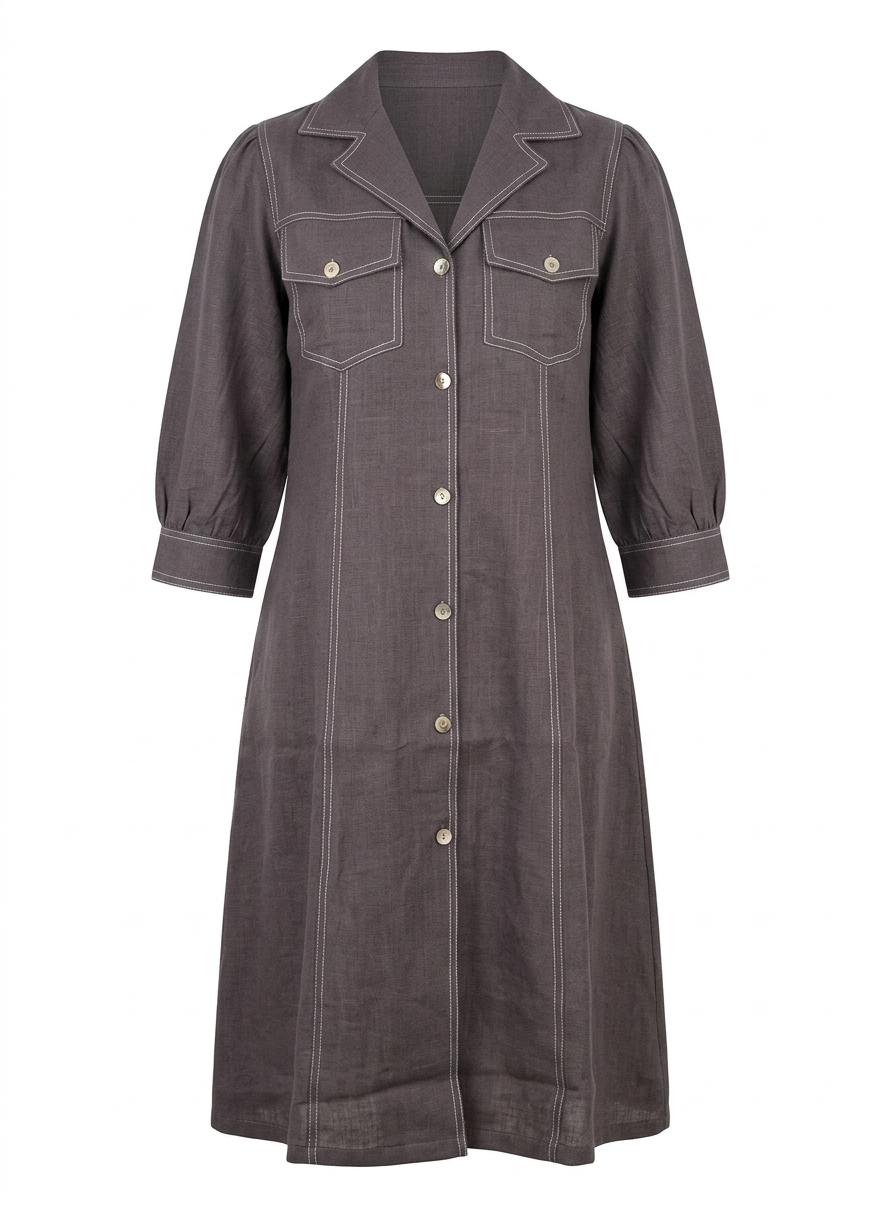 Brown Contrast Stitch Shirt Dress - Image 3
