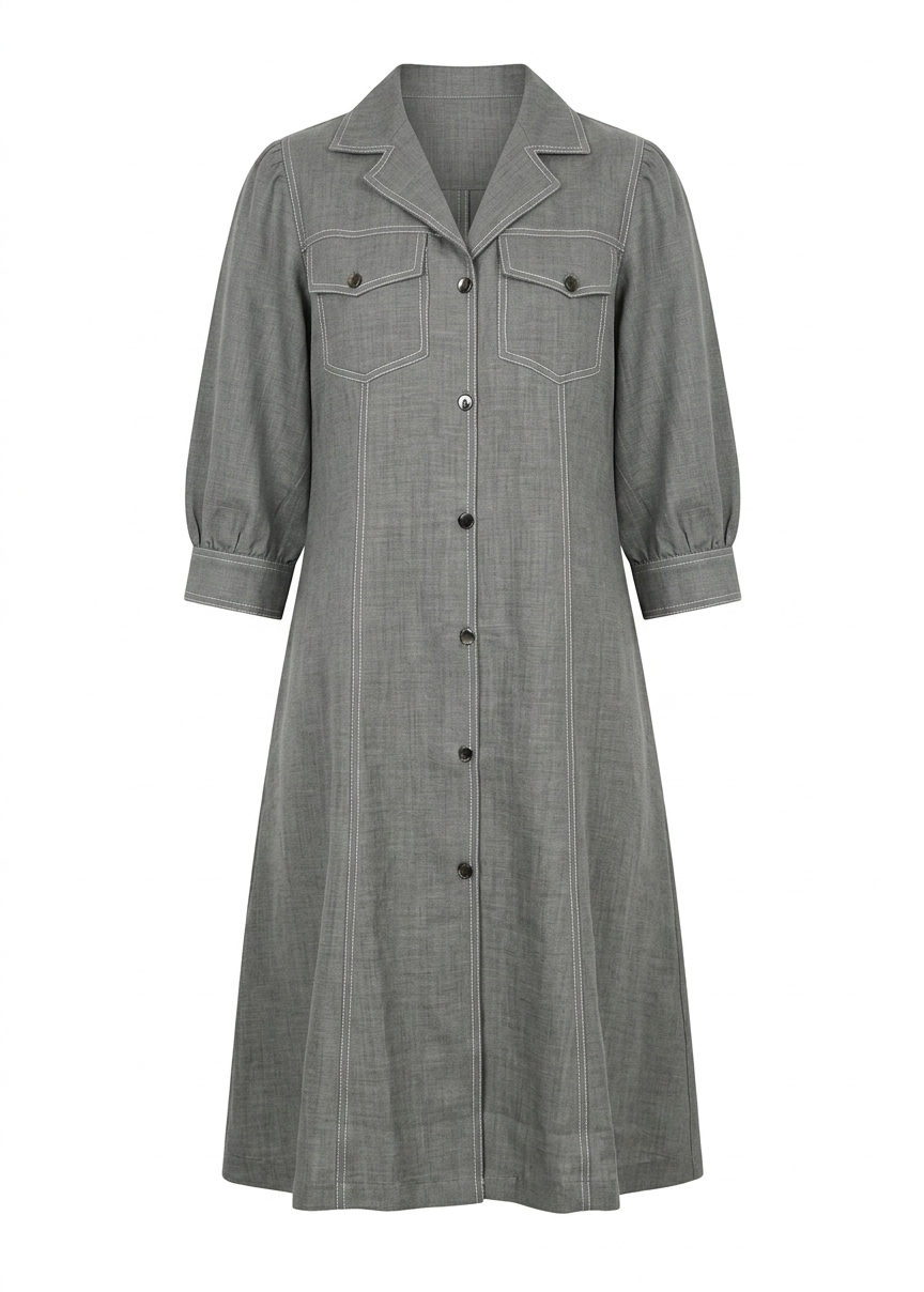 Olive Contrast Stitch Shirt Dress - Image 3