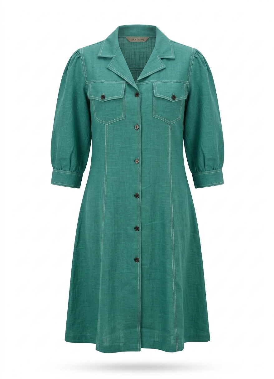 Green Contrast Stitch Shirt Dress - Image 3