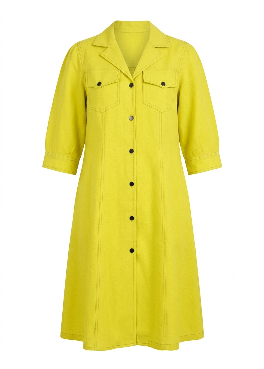 Lime Yellow Utility Shirt Dress - Image 3
