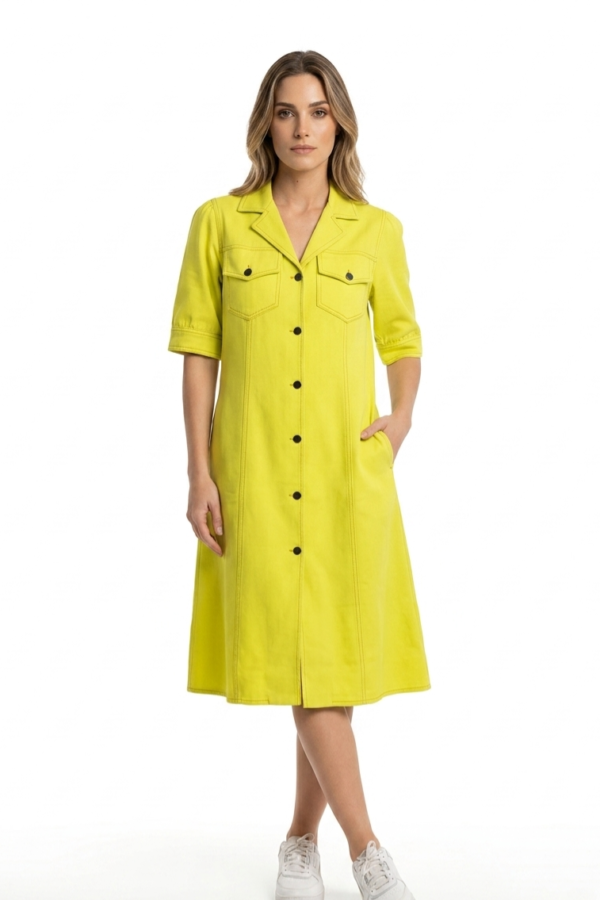 Lime Yellow Utility Shirt Dress