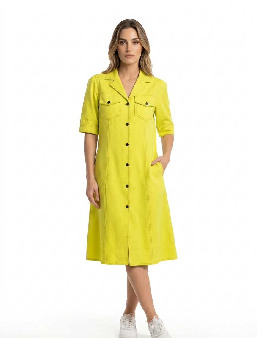 Lime Yellow Utility Shirt Dress